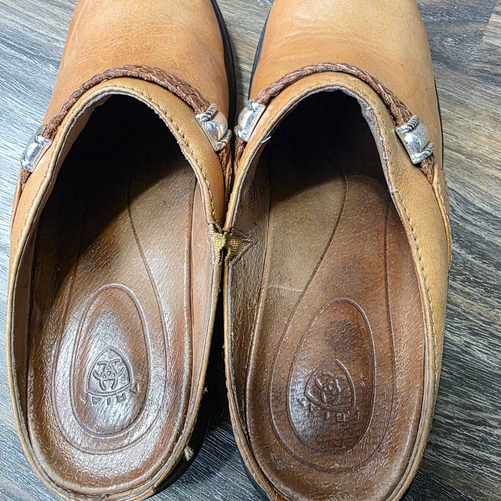 Ariat Womens 6.5B Tan Leather Braided‎ Strap Western Clogs Mules 93223 ATS - Picture 3 of 8
